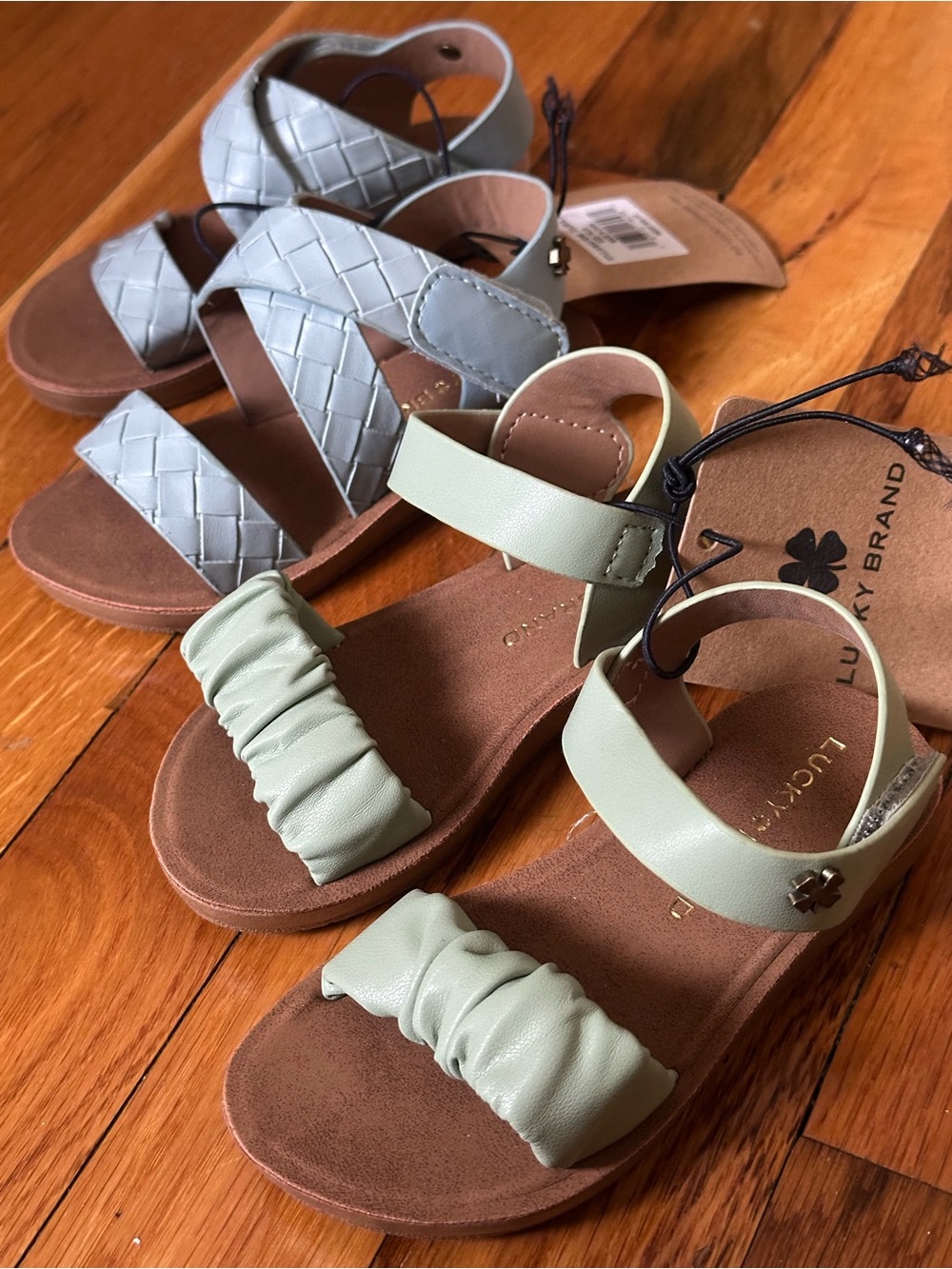 2x Lucky Brand Kids Light Mint Green and Blue Strap Sandals